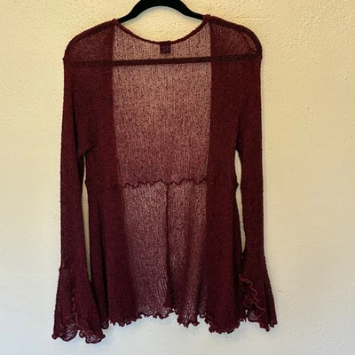 VTG Van Klee Boho Sheer Open-Knit Bell Sleeve Cardigan Burgundy Size Medium - Image 1 of 4
