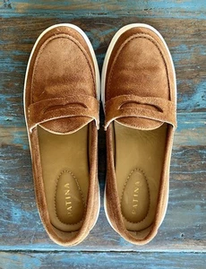 Portland Leather Patina Boardwalk Penny Loafer Toffee Women 8.5 Suede - Picture 1 of 6