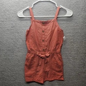 Old Navy Girls Sz S (6/7) Sleeveless Tie-Front Romper Sunset Flame Orange New - Picture 1 of 10