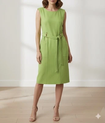 Ellen Tracy Dress Sz 6 NWT Lime Green Sheath Career Cocktail Slit Normcore Retro - Image 1 of 4