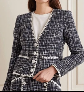 NEW Veronica Beard Bosea Tweed Crop Blazer Jacket Navy Cream Size US 8 UK 12 - Picture 1 of 17