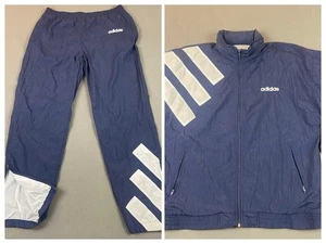 Vintage Adidas Trainingsanzug Herren Large Blau 3 Streifen Nylon 90s Windbreaker - Bild 1 von 24