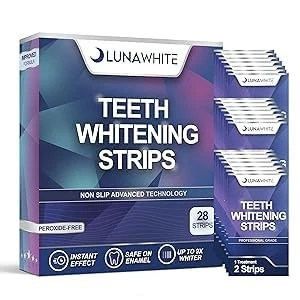 LUNAWHITE Teeth Whitening Strips 14 Treatments Peroxide Free Non Sensitive Teeth