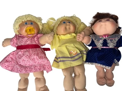 Lot Of 3 Vintage 1978-1982 Cabbage Patch Kids Dolls With Outfits Pacifier - Image 1 of 4
