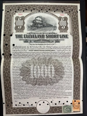 Bono Cleveland Short Line 1911 RWY con estampillas de ingresos de deuda garantizada NY SCD5 SCD6 Foto 1 de 4