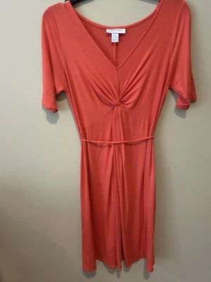 Motherhood Maternity Peach Color Short Sleeve Dress Size Small With A Waist Tie. - Image 1 of 3