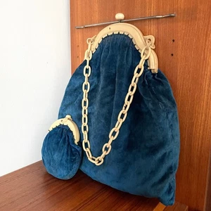 Blue Antique Collectors 1940s Velvet Evening Handbag Set - Picture 1 of 6