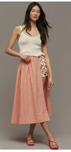 Neu mit Etikett! Maeve Anthropologie rot weiß Seersucker Midi Schlitz Rock Größe 8 adrett - Bild 1 von 10