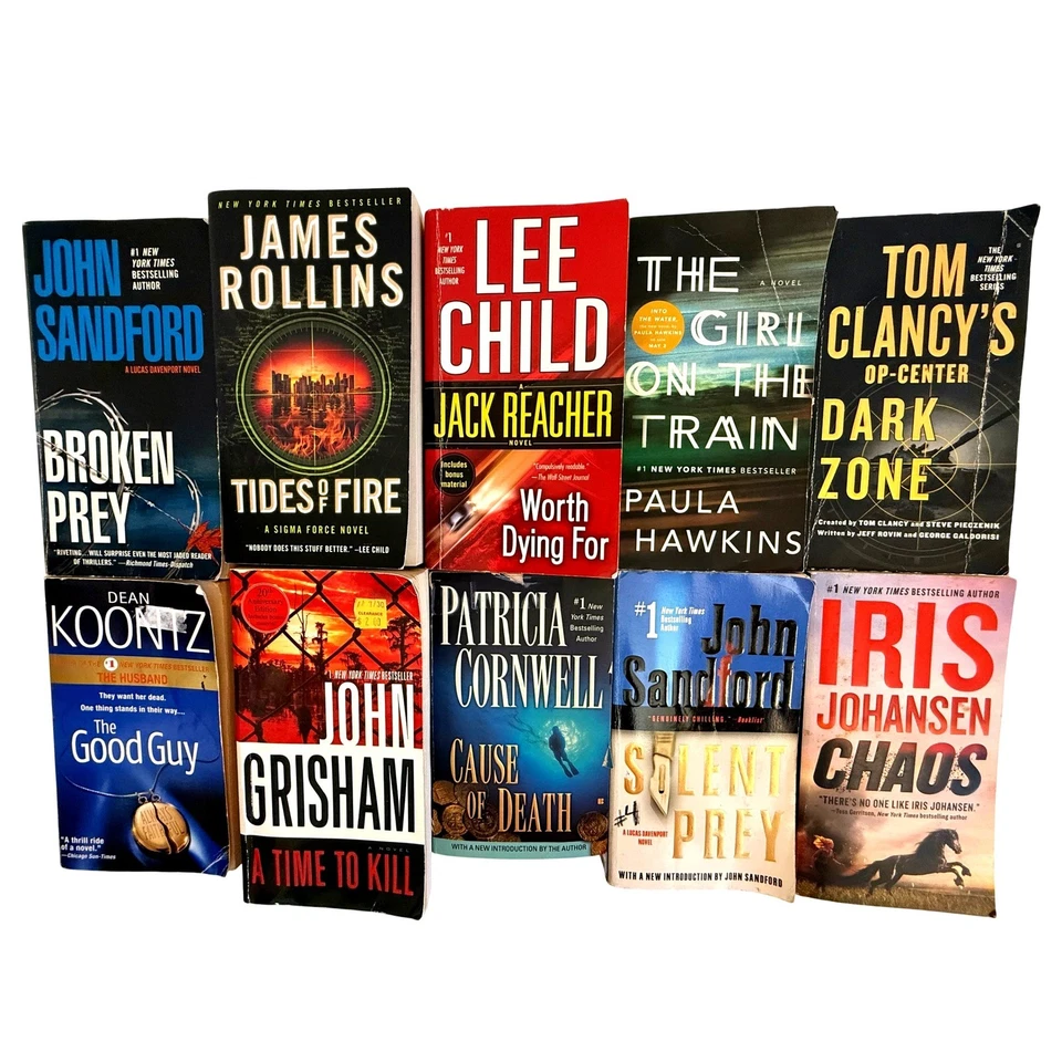 Lot of 10 John Grisham Lee Child James Rollins Dean Koontz Tom Clancy Books Foto 1 de 1
