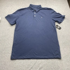 Volcom Shirt Mens Medium Polo Modern Fit Short Sleeve Navy Blue 3 Button Logo - Picture 1 of 10