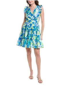 Taylor Printed Cotton Fit & Flare Multicolor Floral Dress Size XS Summer Preppy - Picture 1 of 13