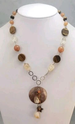 Collar Cuarzo Cristal Mezcla SemiPrecioso MOP Celestial Amarillo/Naranja .925 Foto 1 de 4