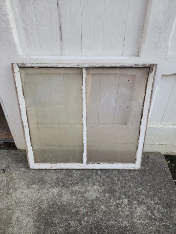 Vintage Farmhouse old wood window sash 2 pane window frame 28 3/4 x 32 x 1 1/2 Cover
