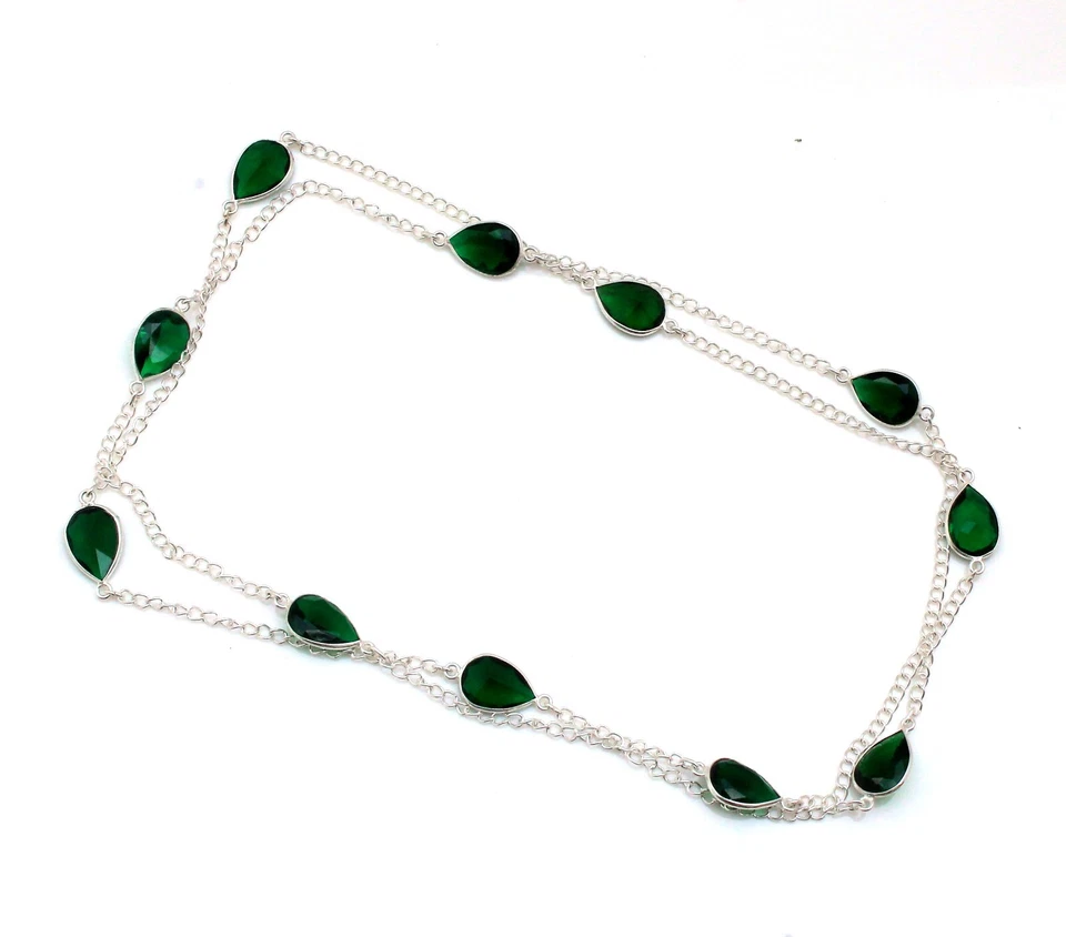 Chrome Diopside Gemstone Handmade 925 Sterling Silver Jewelry Necklace Sz 36" - Image 1 of 1