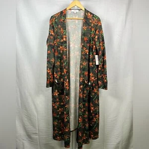 LuLaRoe XL Sarah Duster Long Cardigan Sweater Tropical Floral palm Ribbed NEW - Picture 1 of 7