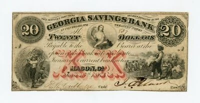 1863 $20 The Georgia Savings Bank - Macon, GEORGIA Note CIVIL WAR Era - Image 1 of 2