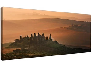 Brown Tuscan Landscape Italian Scenes Canvas Art - Tuscany Vineyard Prints - Picture 1 of 4