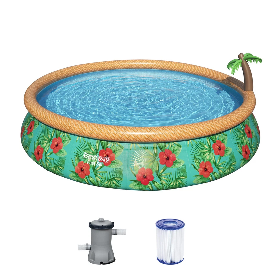 Bestway® Fast Set™ Aufstellpool-Set mit Wassersprinkler und Filter Ø 457x84 cm - Bild 1 von 4