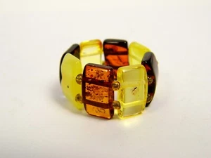 Baltic Amber Ring Size 8 Multicolor Yellow Cognac Brown Elastic Stretch 1087 - Picture 1 of 9