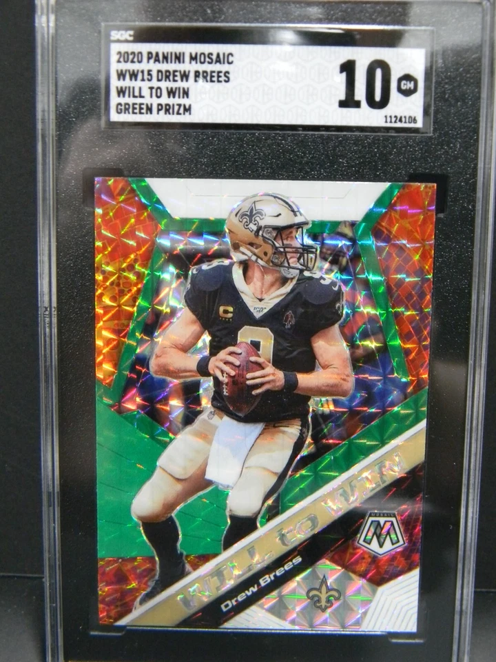Rare 2020 Panini Mosaic Drew Brees Will to Win Green Prizm Saints SGC 10 - Image 1 of 1