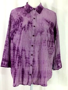 Neu mit Etikett Caribbean Joe geknöpftes Hemd X-LARGE lila Streifen 3/4-Ärmel Baumwolle (K205) - Bild 1 von 11