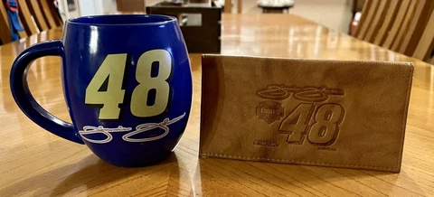 #48 Jimmie Johnson 2006 Palmer Nascar Blue Coffee Mug 8oz. & Leather Wallet Cover