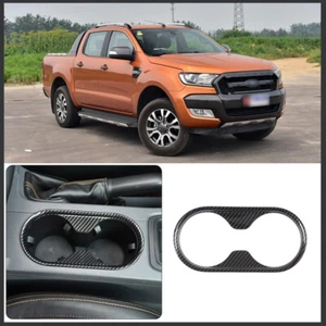 ABS Carbon Water Cup Holder Frame Cover Trim For Ford Ranger T6 T7 2015-2021 - Picture 1 of 10