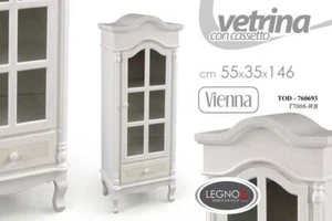 MOBILE VETRINA ANTA CASSETTO SHABBY CHIC LEGNO BIANCA VIENNA 55*35*H146CM - Foto 1 di 1