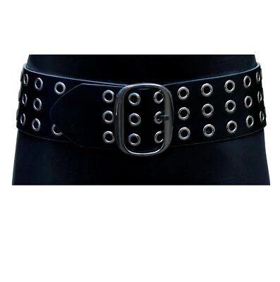 Damengürtel breit Chrome Ösengürtel schwarz für 70 - 83cm Taillenumfang - Bild 1 von 2