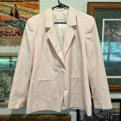 Blazer Vintage Años 80 Country Sofisticado Pendleton Rosa/Blanco Rayas Talla 14 Foto 1 de 4