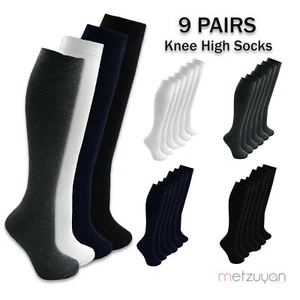 9 Pairs Kids Girls Knee High Socks Plain School Long Cotton Rich Grey Black Warm - Picture 1 of 5