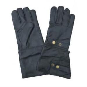 Black Premium Lined Leather Snap Closure Motorcycle Gauntlet Gloves