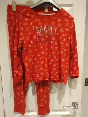 Barely Awake Womens Pyjamas 2 Piece Set Red Peacocks 10-12 Used - Image 1 of 4