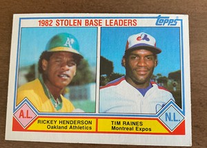 Rickey Henderson Tim Raines 1983 Topps 1982 Stolen Base Leaders Baseball #704