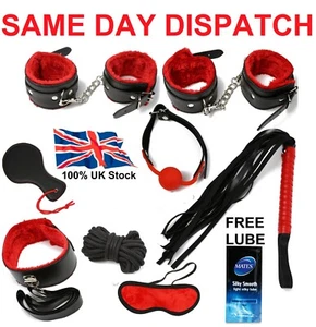 Bondage Set Kit Collar Restraint Blindfold Gag Cuff Whip Fetish BDSM Role Play - Picture 1 of 13
