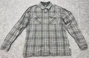 Kuhl Dillinger Flannel Shirt Mens Medium Gray Plaid Long Sleeve Hiking 7186 FLAW - Picture 1 of 11