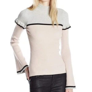 Guess XXS pink, grey, & black ribbed turtle neck long bell sleeve top - Picture 1 of 8