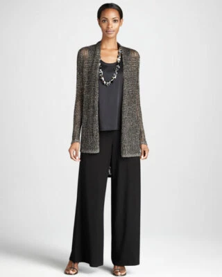 $ 288 Cárdigan Eileen Fisher Malla Brillante Carbón M Foto 1 de 4