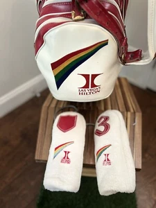 Miller Las Vegas Hilton Red & White Leather Cart Golf Bag w/ Headcovers "RARE" - Picture 1 of 12