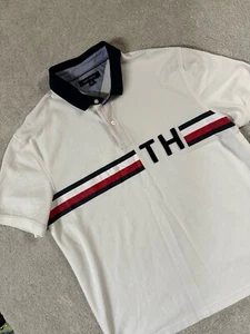 Tommy Hilfiger Polo Mens XLarge White Collared Shirt Short Sleeve 1/4 Button EUC - Picture 1 of 7