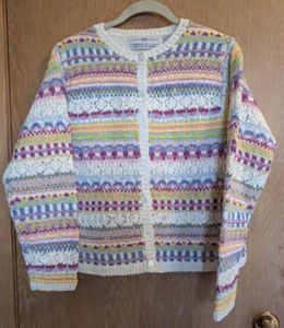 Vtg Marisa Christina Sweater Cardigan Knitted By Hand Sz L Cottage Core Rainbow - Picture 1 of 8