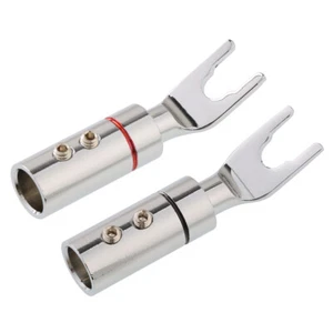 2pcs Y/U Type Pure Red Copper Speaker Plugs Audio Screw Fork Spade Connector - Picture 1 of 7