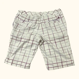 Adidas ClimaLite Golf Athleisure Shorts Women's White Pink-Red Plaid Size 8 Flaw - Picture 1 of 13