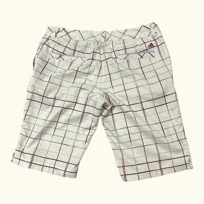 Adidas ClimaLite Golf Athleisure Shorts Women's White Pink-Red Plaid Size 8 Flaw - Image 1 of 4