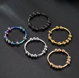 Quality Stainless Steel Fidget 4mm Beaded Ring (Size 6-11) - Picture 1 of 5