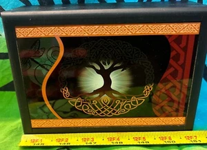 Caja de cartas del tarot forrada de madera con símbolo del árbol de la vida - Imagen 1 de 6