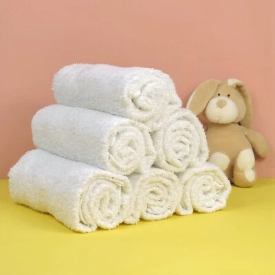 BRIGHT BOTS Whitebots 6 Pack White Terry Squares 70x70cms Reusable, Absorbent 100% Cotton