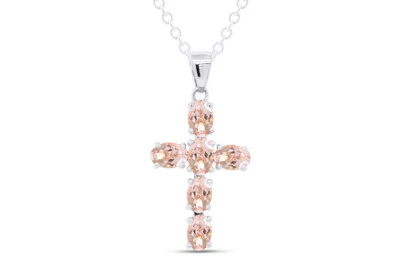 Collar Colgante Cruz Morganita Natural Corte Ovalado 2.50ct 6X4MM Plata de Ley Foto 1 de 4