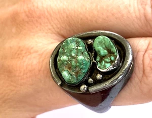 Vintage Native American 2 Turquoise Men's Ring 24.87gr Sterling 925 Size 10.75 - Picture 1 of 15