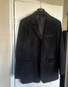 Black Blazer Men Pure Suede Coat Jacket 3 Button Size 44R - Picture 1 of 3